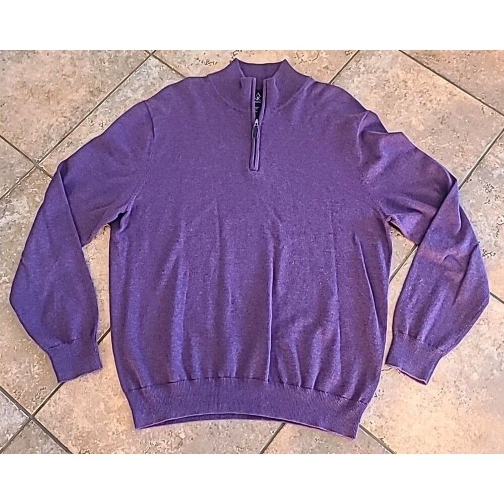 Jos A Bank Sweater Men Large 1/4 Zip Pullover Pima Cotton Purple Preppy Casual